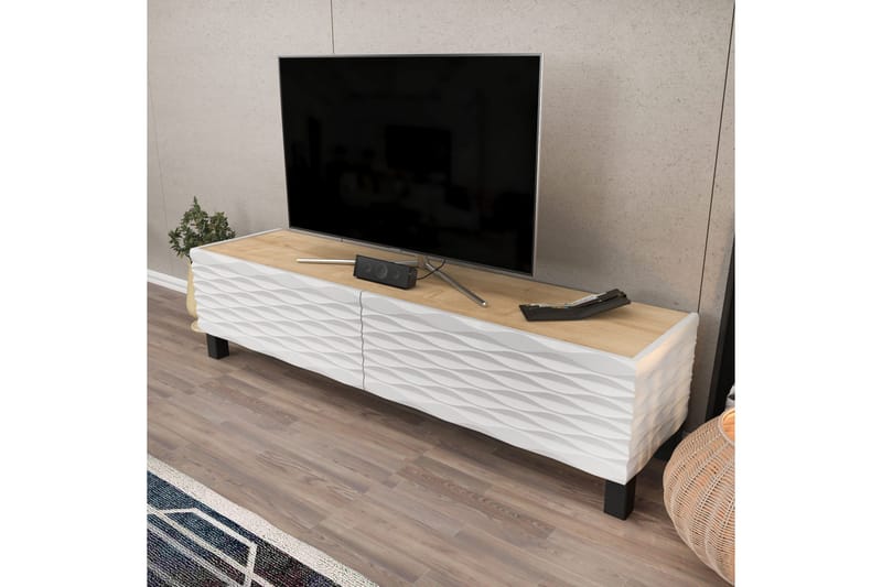 Rinorea Golvstående TV-bänk 149,2x38 cm med Förvaring i Ek - Vit - Möbler - Tv möbel & mediamöbel - TV bänk & mediabänk