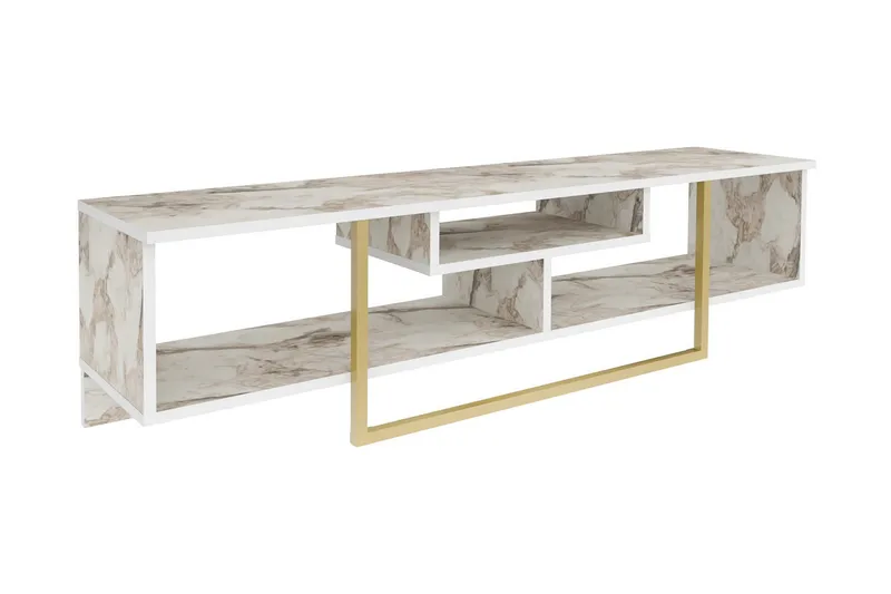 Rinorea Golvstående TV Bänk 150 cm i Trä med Metallunderrede och Förvaring - Vit - Möbler - Tv möbel & mediamöbel - TV bänk & mediabänk
