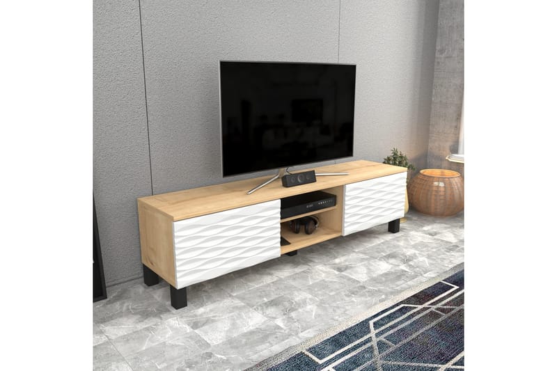 Rinorea Golvstående TV-bänk 150 cm med Förvaring i Ek - Vit - Möbler - Tv möbel & mediamöbel - TV bänk & mediabänk