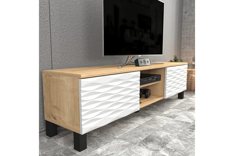 Rinorea Golvstående TV-bänk 150 cm med Förvaring i Ek - Vit - Möbler - Tv möbel & mediamöbel - TV bänk & mediabänk