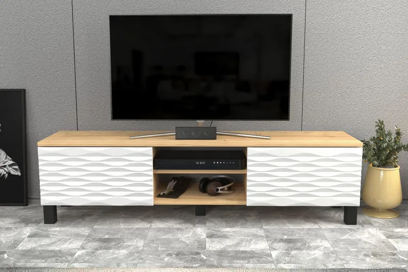 Rinorea Golvstående TV-bänk 150 cm med Förvaring i Ek - Vit - Möbler - Tv möbel & mediamöbel - TV bänk & mediabänk