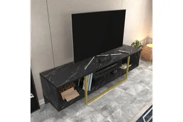 Rinorea Golvstående Tv Bänk 150 cm med Förvaring i Målat Trä med gulddetaljer - Svart - Möbler - Tv möbel & mediamöbel - TV bänk & mediabänk