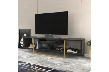 Rinorea Golvstående Tv Bänk 150 cm med Förvaring i Målat Trä med gulddetaljer - Svart - Möbler - Tv möbel & mediamöbel - TV bänk & mediabänk