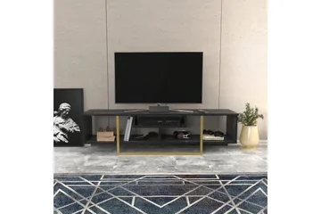 Rinorea Golvstående Tv Bänk 150 cm med Förvaring i Målat Trä med gulddetaljer - Svart - Möbler - Tv möbel & mediamöbel - TV bänk & mediabänk