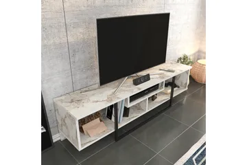 Rinorea Golvstående Tv Bänk 150 cm med Förvaring i Målat Trä med marmotutseende - Vit - Möbler - Tv möbel & mediamöbel - TV bänk & mediabänk