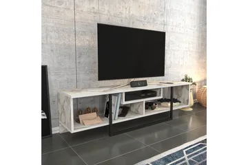 Rinorea Golvstående Tv Bänk 150 cm med Förvaring i Målat Trä med marmotutseende - Vit - Möbler - Tv möbel & mediamöbel - TV bänk & mediabänk