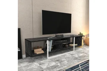 Rinorea Golvstående Tv Bänk 150 cm med Förvaring i Målat Trä och marmorutseende - Svart - Möbler - Tv möbel & mediamöbel - TV bänk & mediabänk
