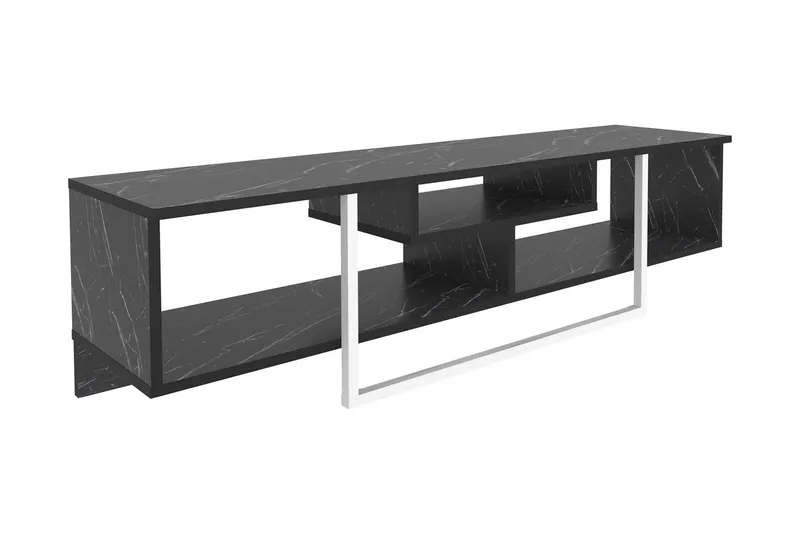 Rinorea Golvstående Tv Bänk 150 cm med Förvaring i Målat Trä och marmorutseende, Svart