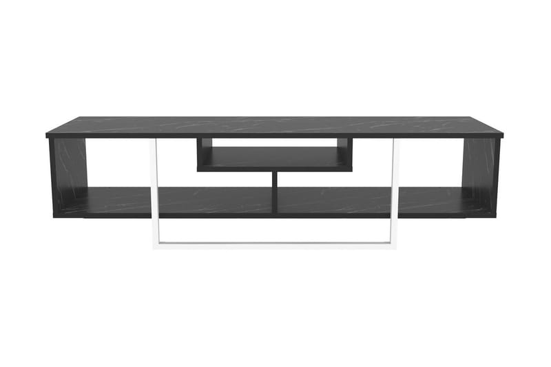 Rinorea Golvstående Tv Bänk 150 cm med Förvaring i Målat Trä och marmorutseende - Svart - Möbler - Tv möbel & mediamöbel - TV bänk & mediabänk