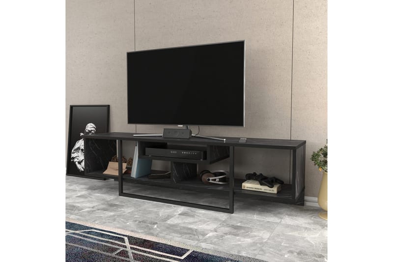 Rinorea Golvstående Tv Bänk 150 cm med Förvaring i Målat Trä - Svart - Möbler - Tv möbel & mediamöbel - TV bänk & mediabänk