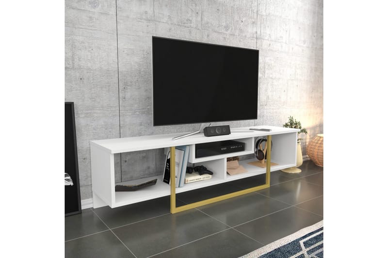 Rinorea Golvstående Tv Bänk 150 cm med Förvaring i Målat Trä - Vit - Möbler - Tv möbel & mediamöbel - TV bänk & mediabänk