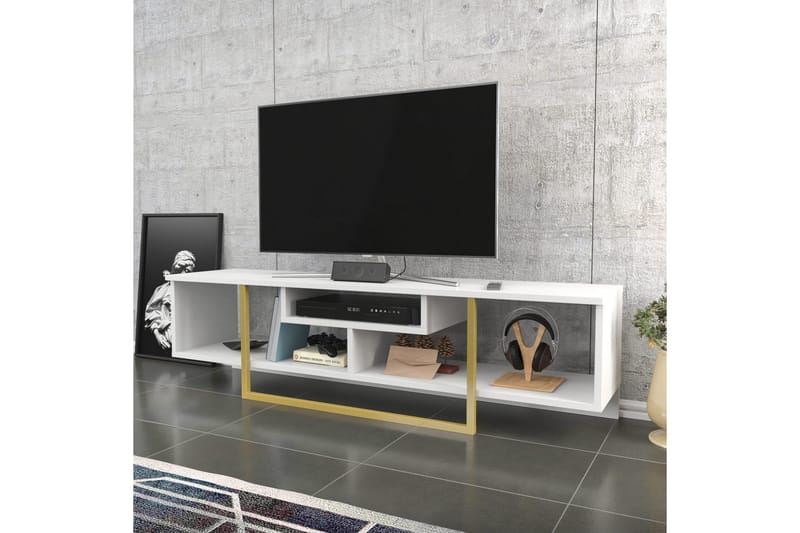 Rinorea Golvstående Tv Bänk 150 cm med Förvaring i Målat Trä - Vit - Möbler - Tv möbel & mediamöbel - TV bänk & mediabänk