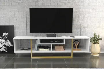 Rinorea Golvstående Tv Bänk 150 cm med Förvaring i Målat Trä - Vit - Möbler - Tv möbel & mediamöbel - TV bänk & mediabänk