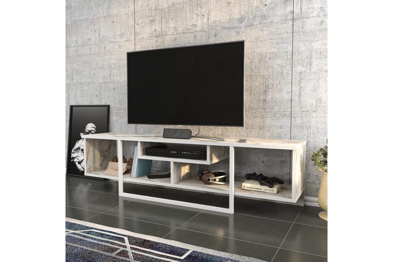 Rinorea Golvstående Tv Bänk 150 cm med Förvaring i Trä - Vit - Möbler - Tv möbel & mediamöbel - TV bänk & mediabänk