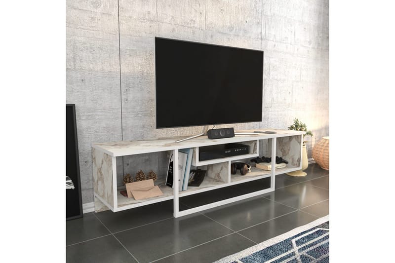 Rinorea Golvstående Tv Bänk 150 cm med Förvaring i Trä - Vit - Möbler - Tv möbel & mediamöbel - TV bänk & mediabänk