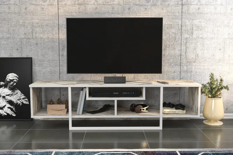 Rinorea Golvstående Tv Bänk 150 cm med Förvaring i Trä - Vit - Möbler - Tv möbel & mediamöbel - TV bänk & mediabänk
