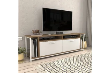 Rinorea Golvstående Tv Bänk 160 cm med Förvaring i Målat Trä - Vit|Brun - Möbler - Tv möbel & mediamöbel - TV bänk & mediabänk