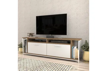 Rinorea Golvstående Tv Bänk 160 cm med Förvaring i Målat Trä - Vit|Brun - Möbler - Tv möbel & mediamöbel - TV bänk & mediabänk