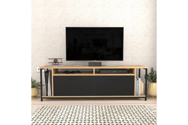 Rinorea Golvstående TV-bänk 160 cm med Förvaring i Mörkt Trä - Svart - Möbler - Tv möbel & mediamöbel - TV bänk & mediabänk