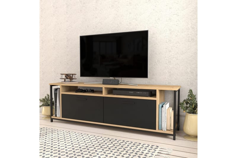 Rinorea Golvstående TV-bänk 160 cm med Förvaring i Mörkt Trä - Svart - Möbler - Tv möbel & mediamöbel - TV bänk & mediabänk