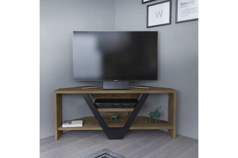 Rinorea Golvstående Tv Bänk 90 cm med Förvaring i Mörkt Trä - Ljusbrun - Möbler - Tv möbel & mediamöbel - TV bänk & mediabänk
