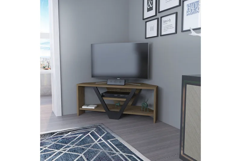 Rinorea Golvstående Tv Bänk 90 cm med Förvaring i Mörkt Trä - Ljusbrun - Möbler - Tv möbel & mediamöbel - TV bänk & mediabänk