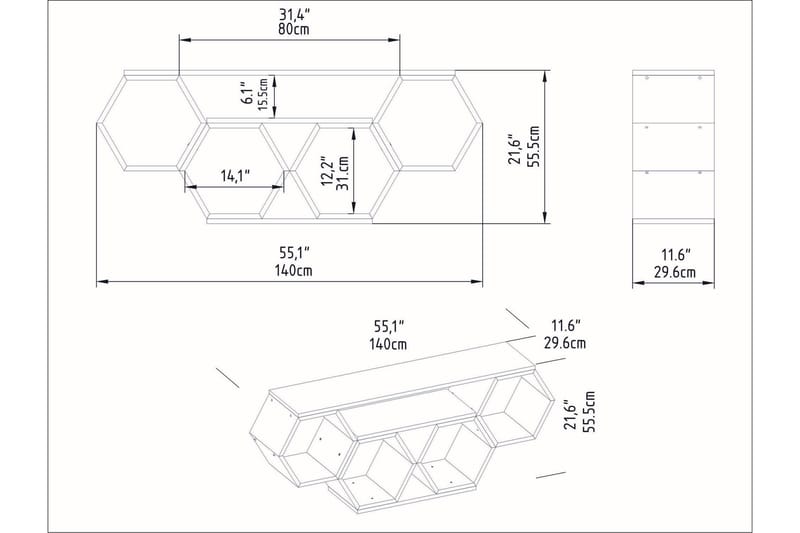 Rinorea Tv-bänk 140x55,5 cm - Vit - TV bänk & mediabänk