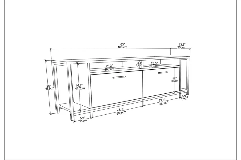 Rinorea Tv-bänk 160x50,8 cm - Vit - Möbler - Tv möbel & mediamöbel - TV bänk & mediabänk