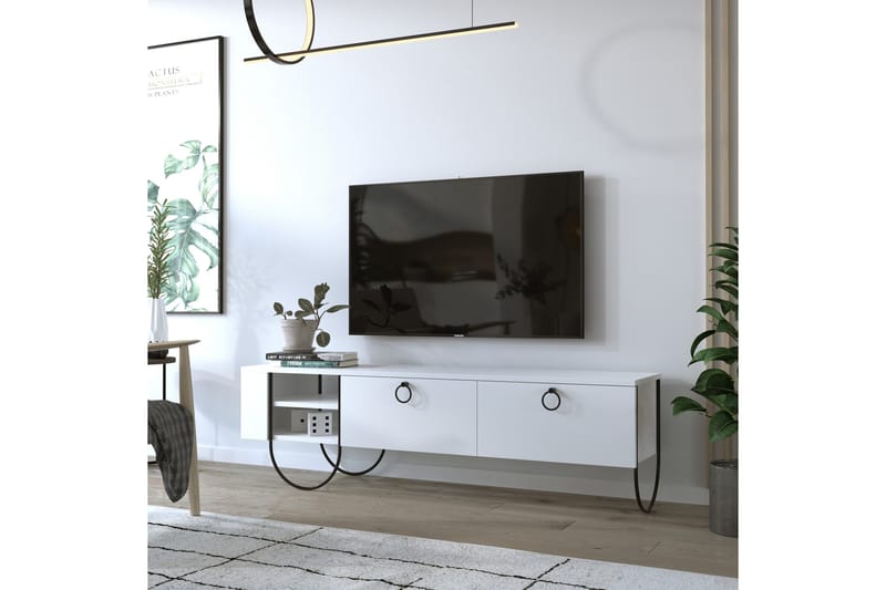 Riskalen Golvstående TV Bänk 150 cm med Förvaring i Målat Trä - Vit - Möbler - Tv möbel & mediamöbel - TV bänk & mediabänk