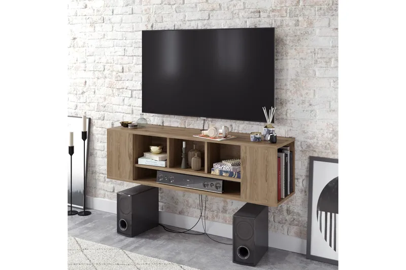 Risnabben Väggmonterad TV Bänk 135 cm med Förvaring i Mörkt Trä - Brun - Möbler - Tv möbel & mediamöbel - TV bänk & mediabänk