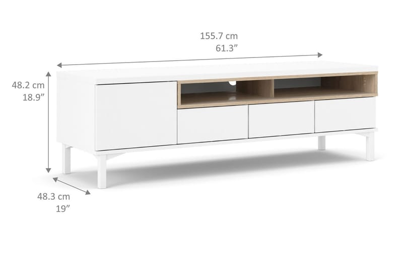 Roomers TV-Bänk 155,7 cm - Vit/Ek - Möbler - Tv möbel & mediamöbel - TV bänk & mediabänk