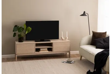 Sakie Golvstående Tv Bänk 160 cm med Förvaring i Ljust Trä - Ljusbeige - Möbler - Tv möbel & mediamöbel - TV bänk & mediabänk