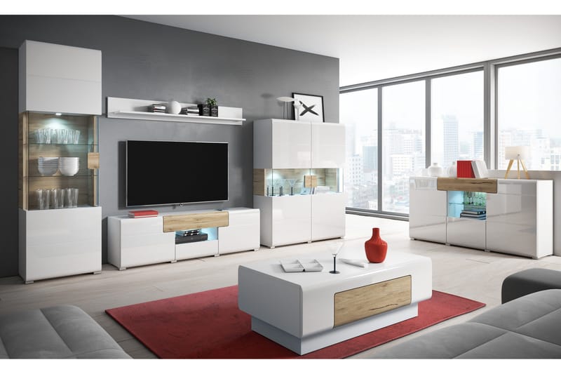 Saran TV-bänk 159 cm - Ek/Vit högglans - Möbler - Tv möbel & mediamöbel - TV bänk & mediabänk