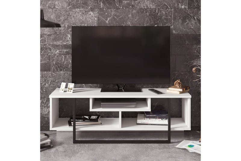Sholly Golvstående TV Bänk 119 cm med Förvaring i Målat Trä - Vit - Möbler - Tv möbel & mediamöbel - TV bänk & mediabänk