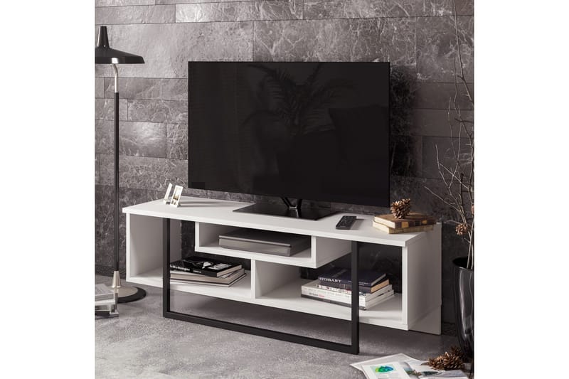 Sholly Golvstående TV Bänk 119 cm med Förvaring i Målat Trä - Vit - Möbler - Tv möbel & mediamöbel - TV bänk & mediabänk