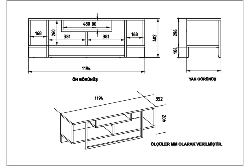 Sholly TV-Bänk 119 cm - Vit|Svart - TV bänk & mediabänk