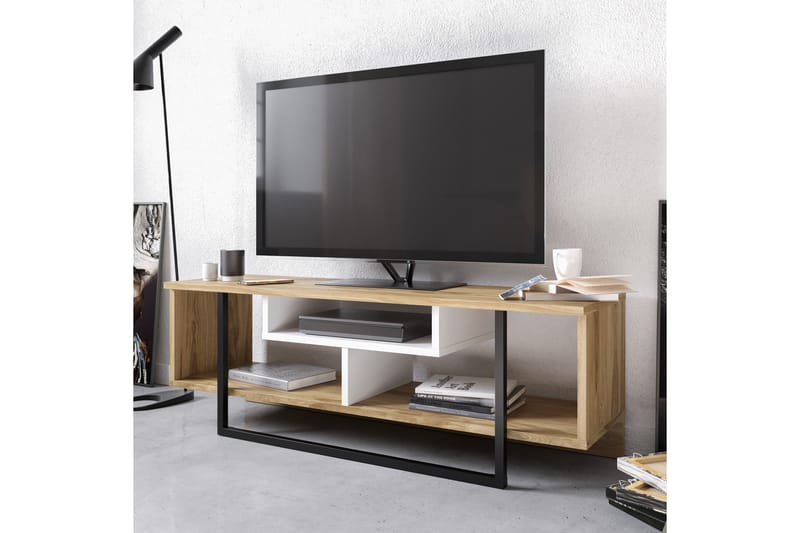 Sholly TV-Bänk 119 cm - Vit/Svart/Ek - Möbler - Tv möbel & mediamöbel - TV bänk & mediabänk