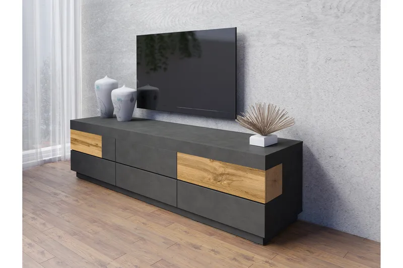Silke Modern Golvstående TV-bänk 206 cm med Förvaring i Ek - Antracit - Möbler - Tv möbel & mediamöbel - TV bänk & mediabänk
