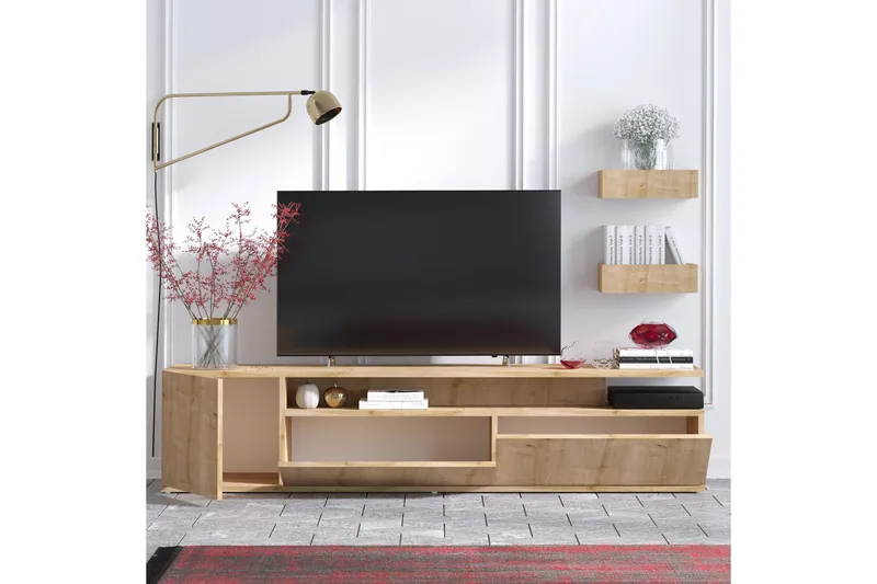 Sinox Golvstående TV Bänk 180 cm med Förvaring i Målat Trä - Ljusbrun - Möbler - Tv möbel & mediamöbel - TV bänk & mediabänk