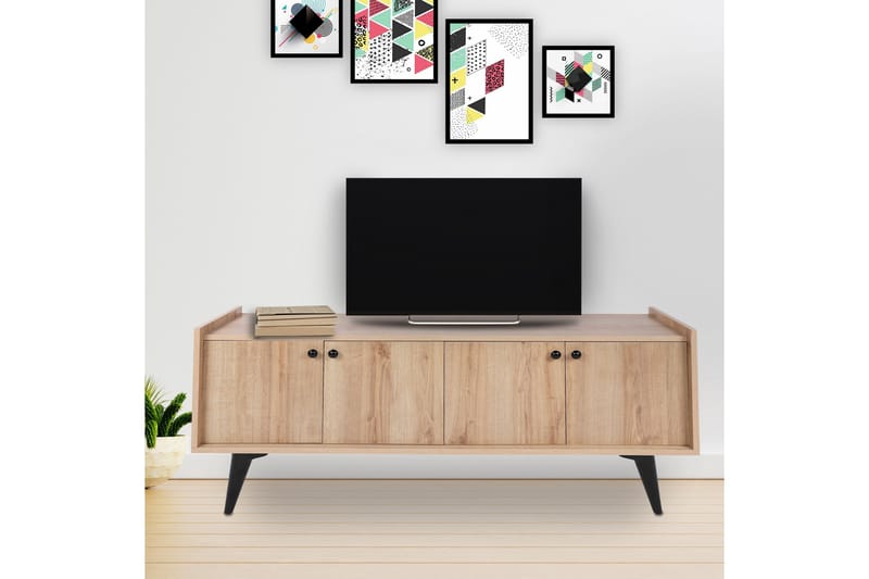 Sogel Tv Bänk 150 cm med Förvaring i Trä, Beige