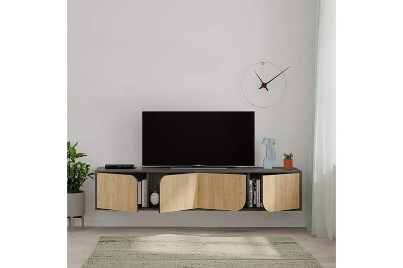 Spark 180 Tv-bänk 180x35,6 cm Svart/Brun - Hanah Home - Möbler - Tv möbel & mediamöbel - TV bänk & mediabänk