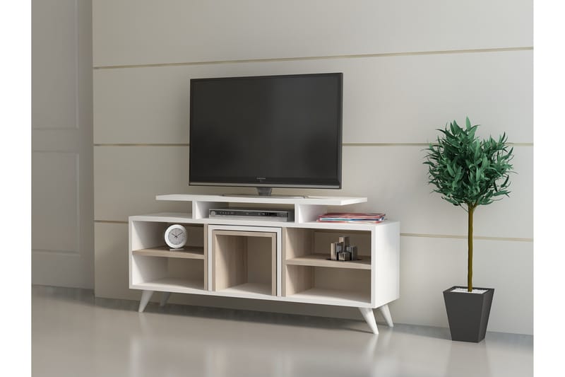 Sqandie Golvstående Tv-bänk 120 cm med Förvaring i Målat Trä - Vit - Möbler - Tv möbel & mediamöbel - TV bänk & mediabänk