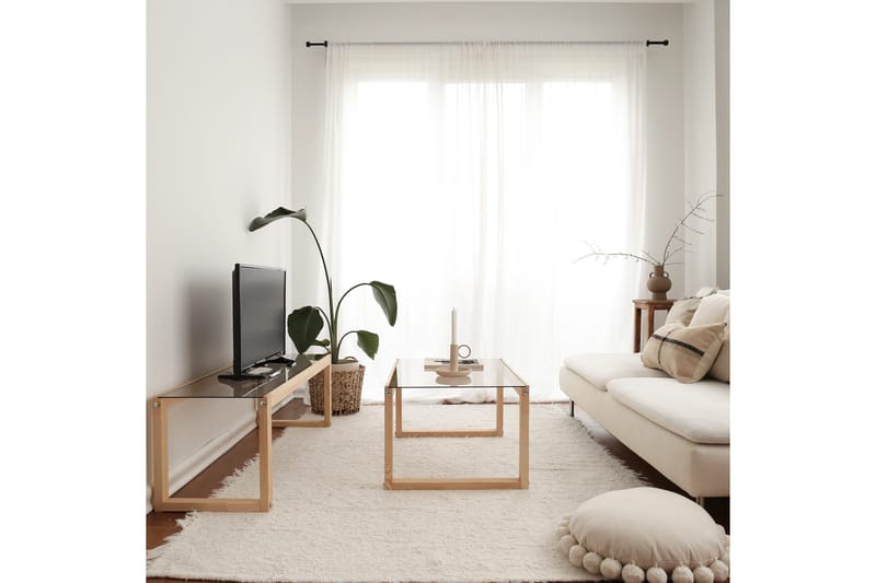 Sqandie Golvstående Tv-bänk 130 cm i Glas med Träram - Brun - Möbler - Tv möbel & mediamöbel - TV bänk & mediabänk