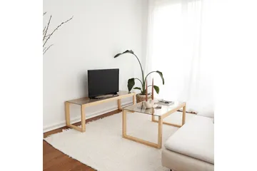 Sqandie Golvstående Tv-bänk 130 cm i Glas med Träram - Brun - Möbler - Tv möbel & mediamöbel - TV bänk & mediabänk