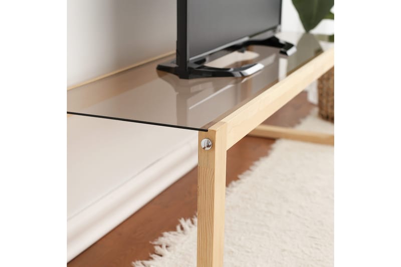 Sqandie Golvstående Tv-bänk 130 cm i Glas med Träram - Brun - Möbler - Tv möbel & mediamöbel - TV bänk & mediabänk