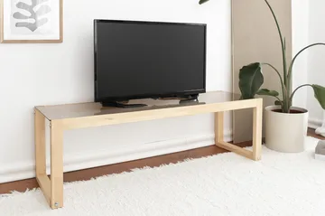 Sqandie Golvstående Tv-bänk 130 cm i Glas med Träram - Brun - Möbler - Tv möbel & mediamöbel - TV bänk & mediabänk