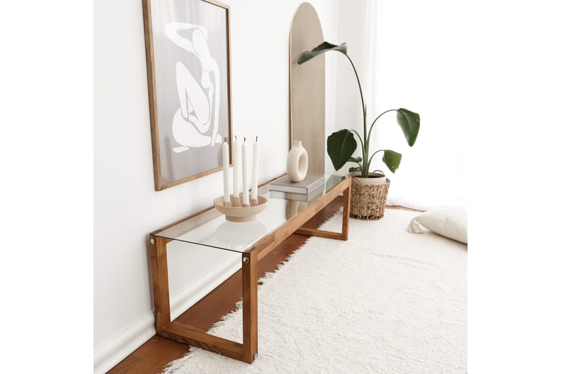 Sqandie Golvstående Tv Bänk 130 cm i Glas med Träram - Klar - Möbler - Tv möbel & mediamöbel - TV bänk & mediabänk
