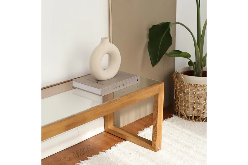 Sqandie Golvstående Tv Bänk 130 cm i Glas med Träram - Klar - Möbler - Tv möbel & mediamöbel - TV bänk & mediabänk