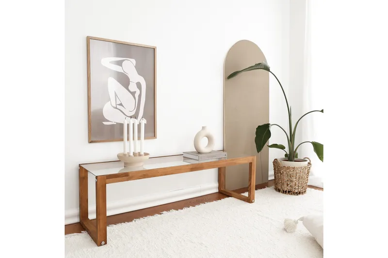 Sqandie Golvstående Tv Bänk 130 cm i Glas med Träram - Klar - Möbler - Tv möbel & mediamöbel - TV bänk & mediabänk