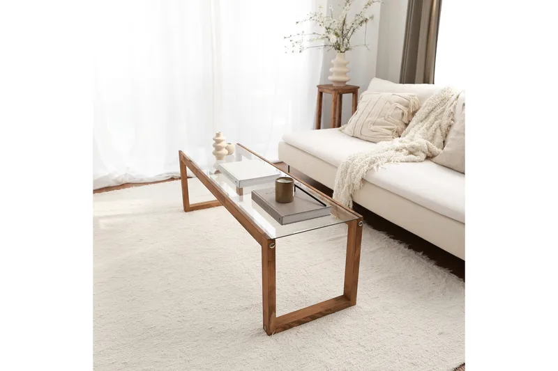 Sqandie Golvstående Tv Bänk 130 cm i Glas med Träram - Klar - Möbler - Tv möbel & mediamöbel - TV bänk & mediabänk